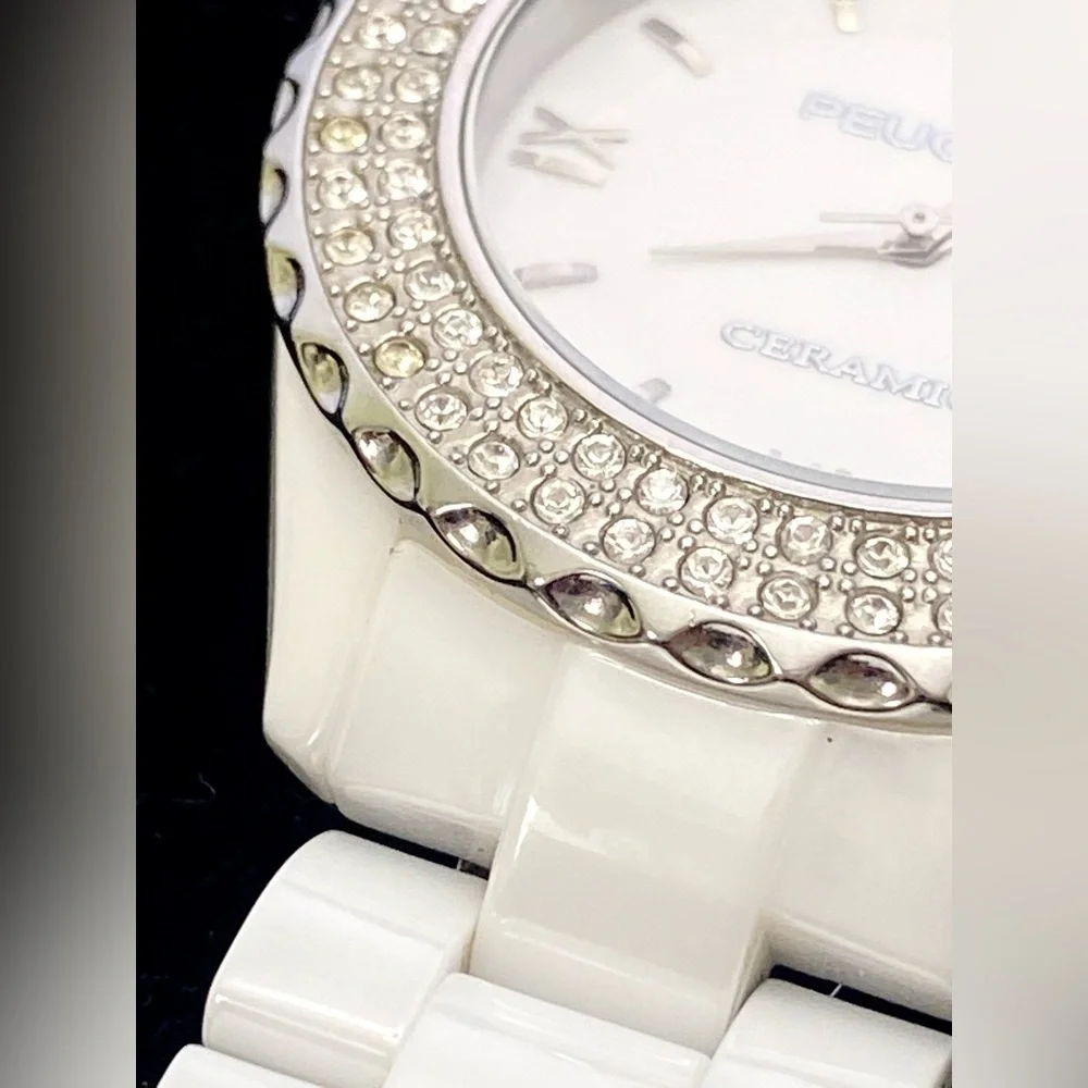 Peugeot Women's White Ceramic Crystal Wrist Watch 36mm
